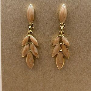 Leaf-Shaped Enamel Drop Earrings in a Gold-Tone Setting